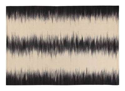 Wollteppich Elfenbeinfarben und Schwarz 160 x 230 cm IKAT - Wollteppich Elfenbeinfarben und Schwarz 160 x 230 cm IKAT
